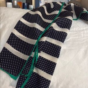 Polka Dot and Stripe Scarf with Green Trim